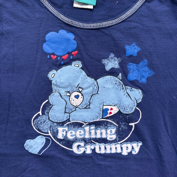 2006 Care Bears Grumpy Bear Y2K Baby Tee Navy Blue Lettuce Hem Shirt Large - Picture 2 of 6